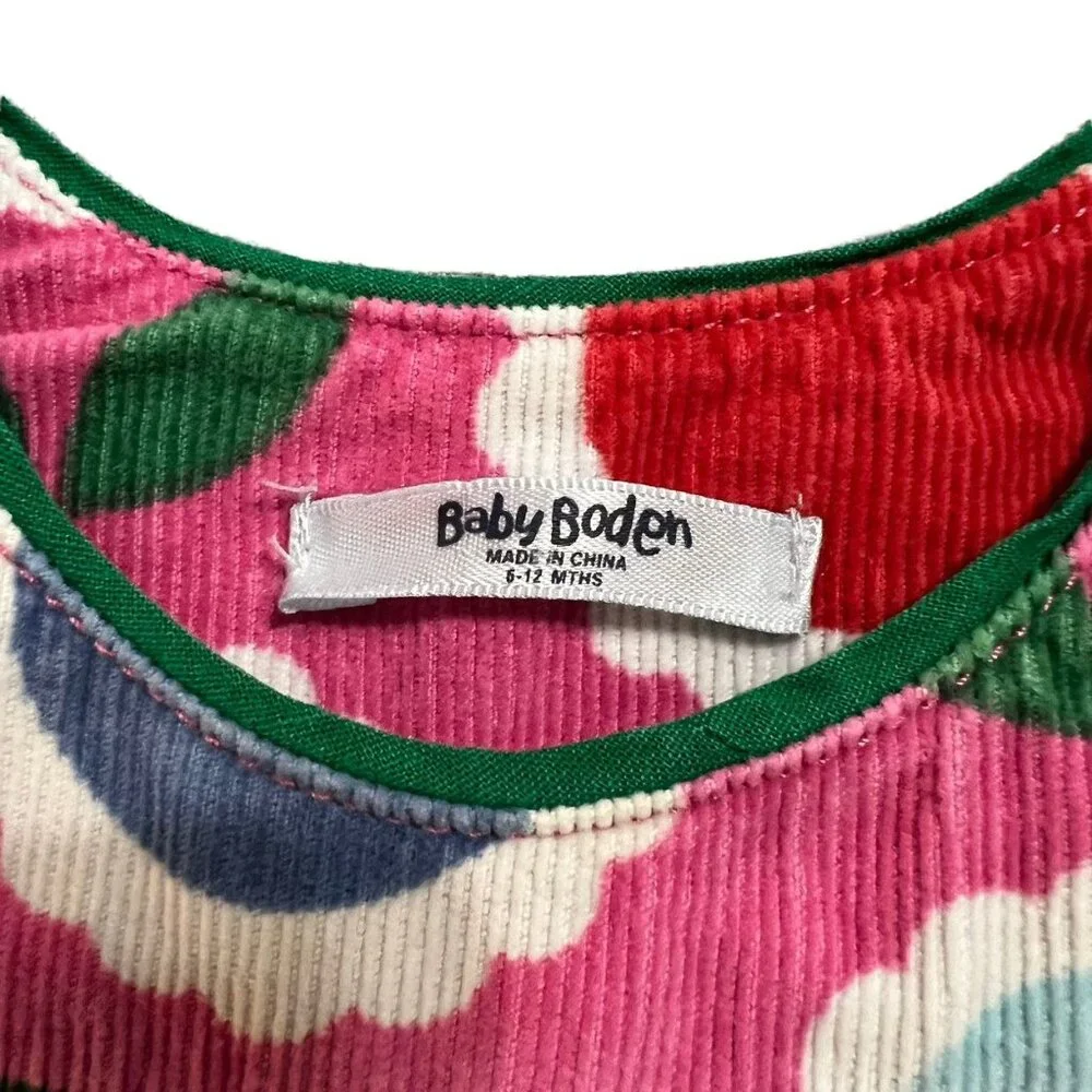 Baby Boden 6-12m Pink Retro Floral Corduroy Pinnie Dress